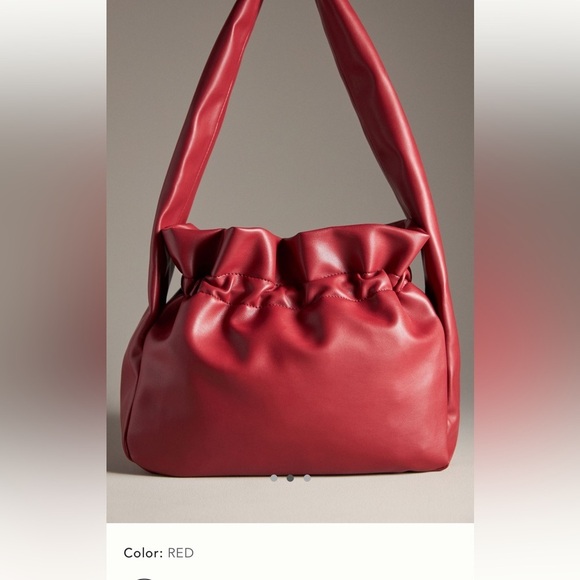 NWT new Anthropologie faux leather scrunch shoulder bag drawstring red - Picture 11 of 17